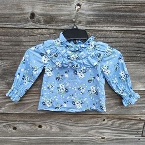 Janie and Jack Blue Floral Ruffle Blouse